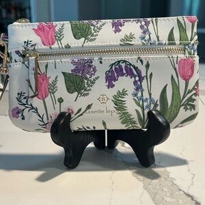 •Nanette Lepore Floral Garden Print Wristlet Gold Hardware Excellent Condition